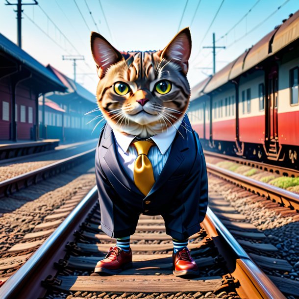 Image of a tuna in a trousers on the railway tracks