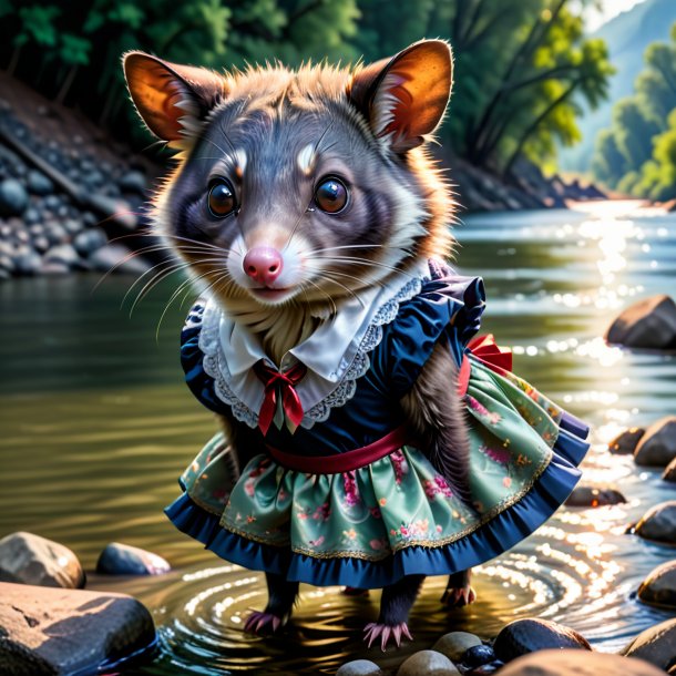 Pic d'un opossum dans une jupe dans la rivière