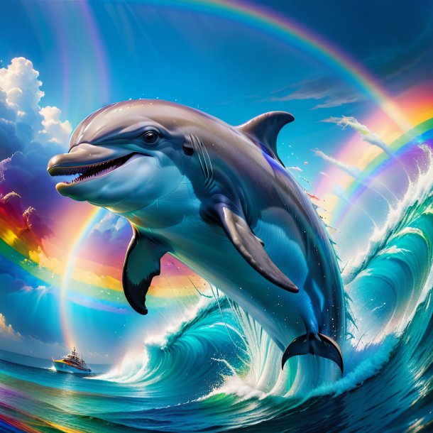 Picture of a angry of a dolphin on the rainbow