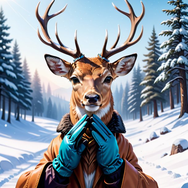 Illustration of a deer in a gloves in the snow