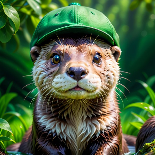 Image of a otter in a green cap