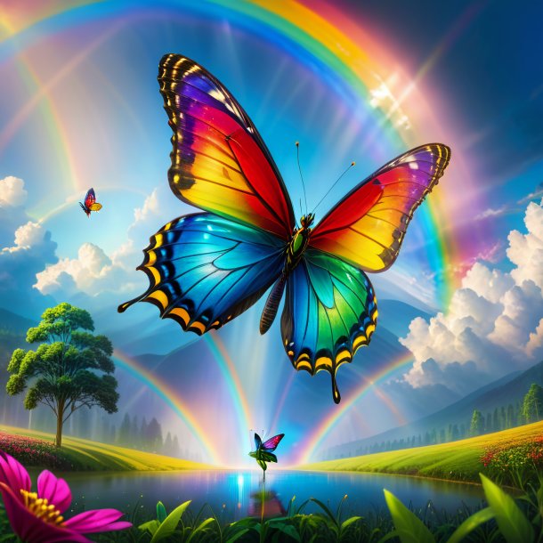 Изображение танцев бабочки на радуге