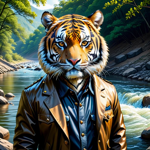 Drawing of a tiger in a jacket in the river