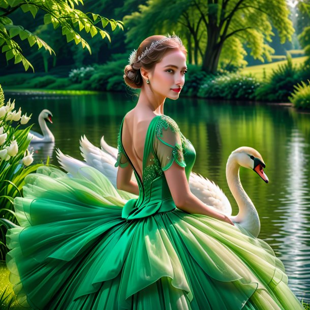 Foto de um cisne em um vestido verde