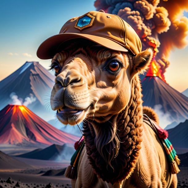 Pic of a camel in a cap in the volcano
