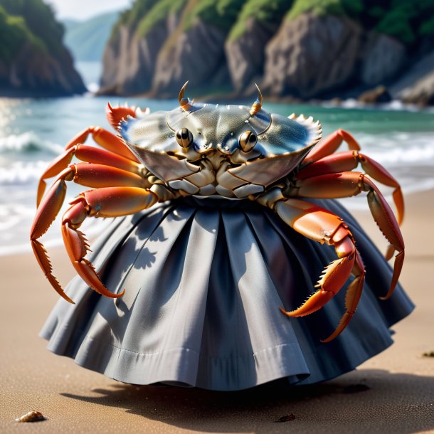 Photo of a crab in a gray skirt