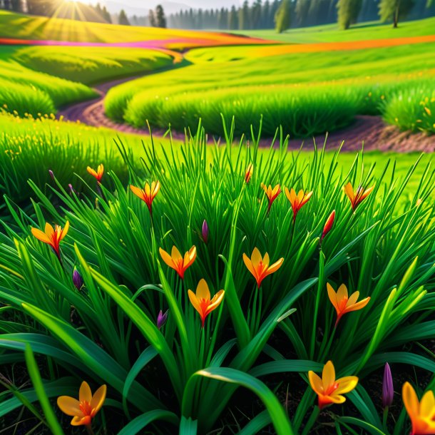 Imagery of a green meadow saffron