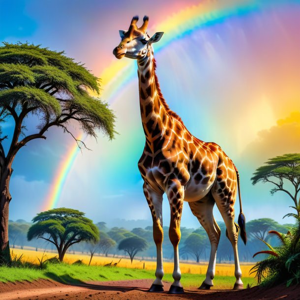 Picture of a waiting of a giraffe on the rainbow