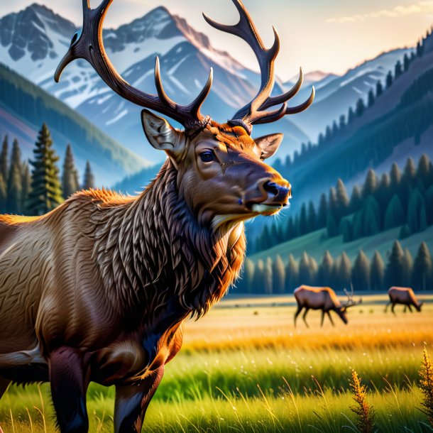 Picture of a elk in a cap on the field