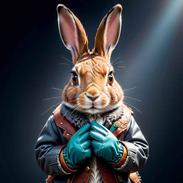 Pic of a hare in a gray gloves