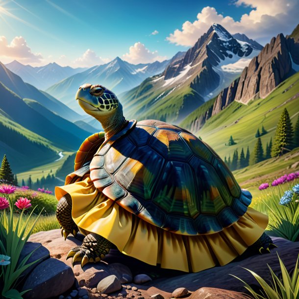 Pic of a turtle in a dress in the mountains