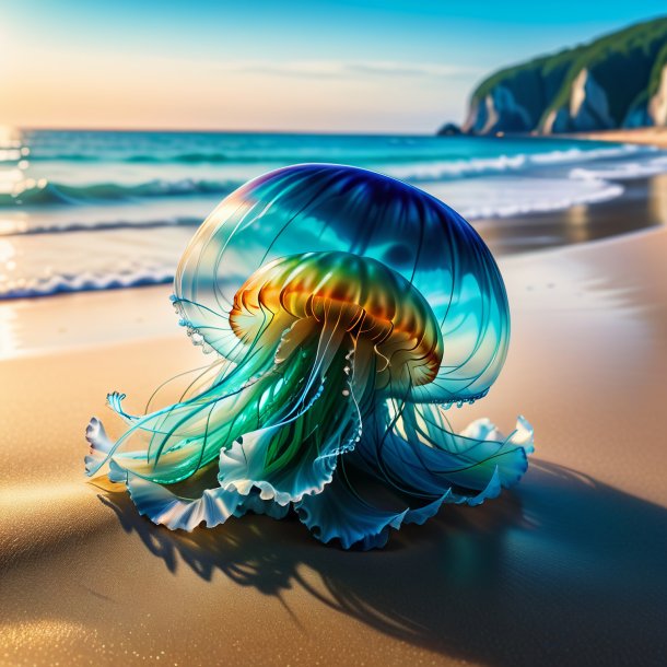 Рисунок подождущей медузы на пляже