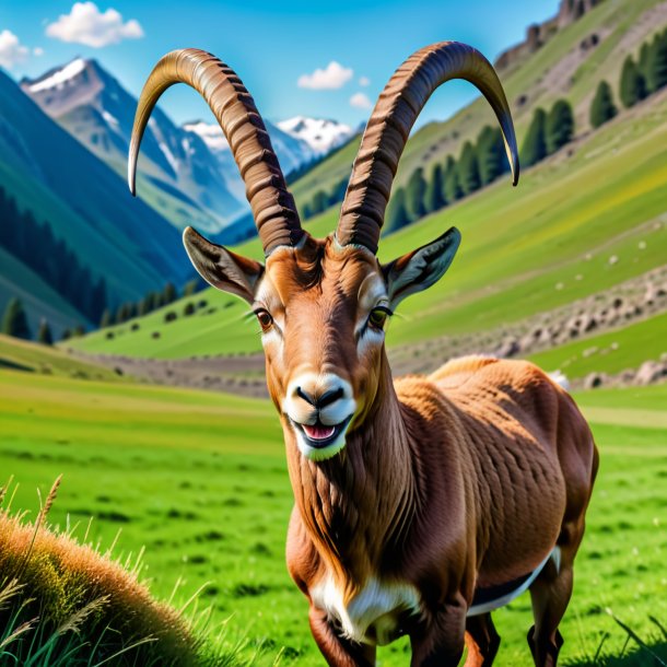Pic of a smiling of a ibex on the field