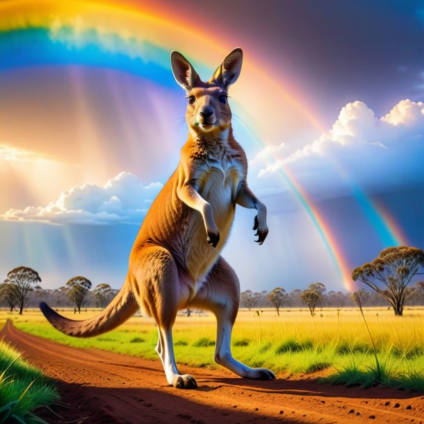 Picture of a dancing of a kangaroo on the rainbow