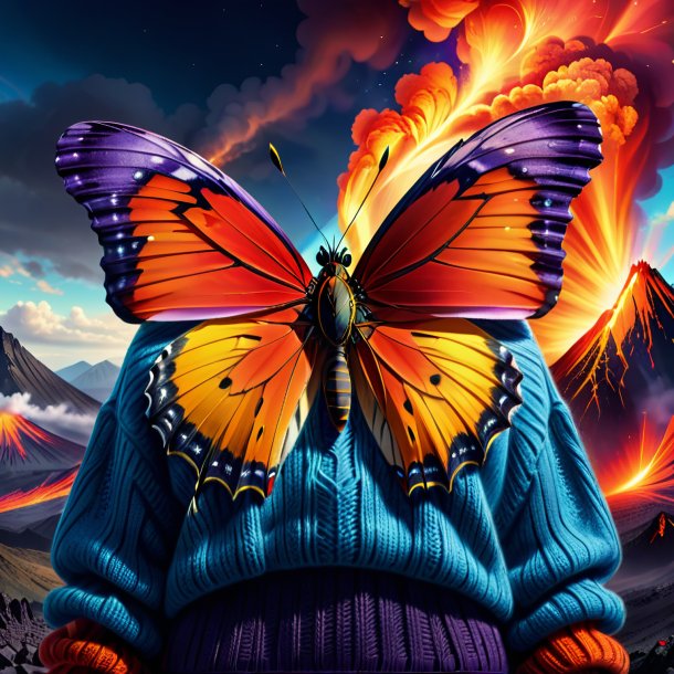 Drawing of a butterfly in a sweater in the volcano