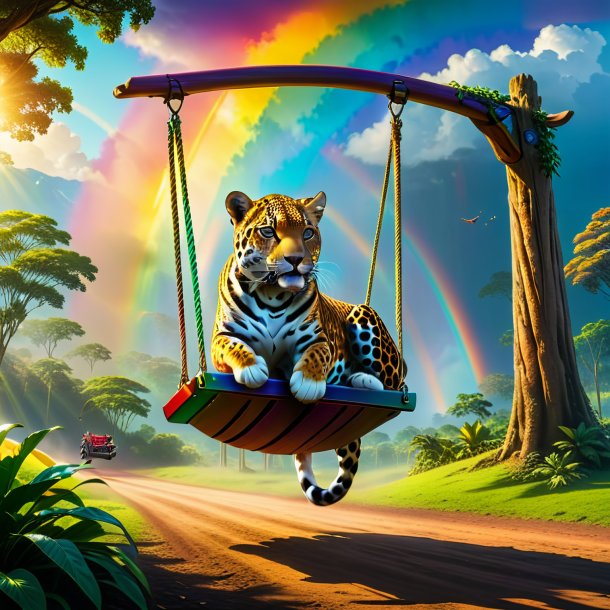 Pic of a swinging on a swing of a jaguar on the rainbow