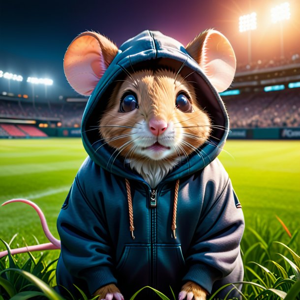 Pic of a mouse in a hoodie on the field