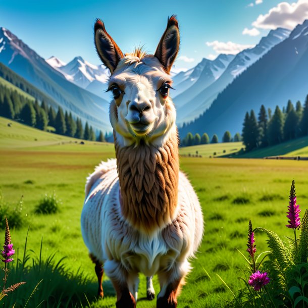 Picture of a threatening of a llama in the meadow