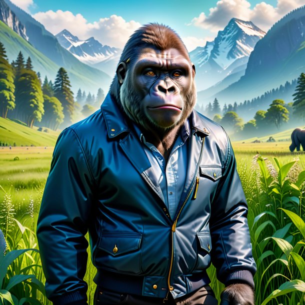 Image of a gorilla in a jacket in the meadow