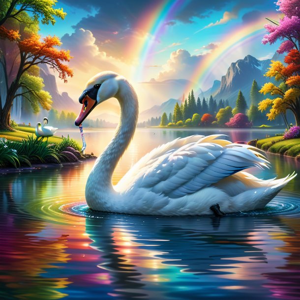 Picture of a drinking of a swan on the rainbow