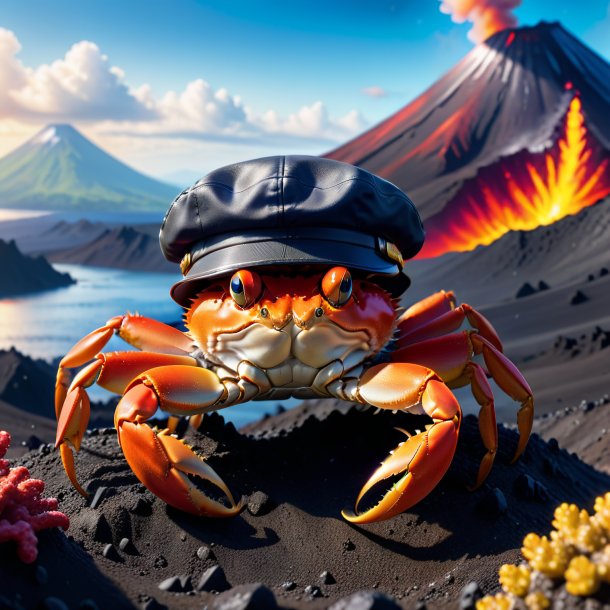 Picture of a crab in a cap in the volcano