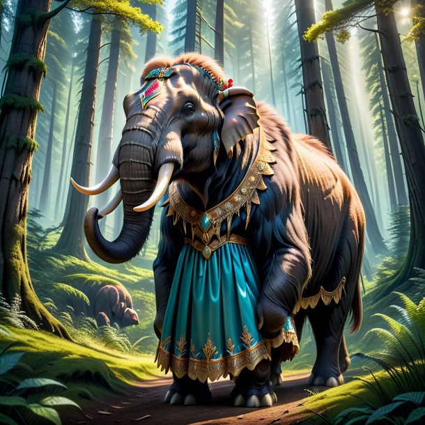 Imagem de um mamute em um vestido na floresta
