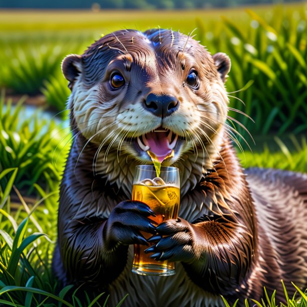 Pic of a drinking of a otter on the field