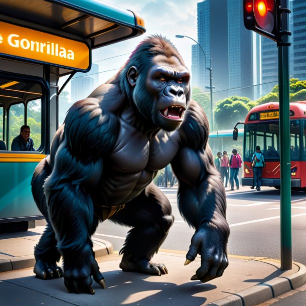 Photo of a threatening of a gorilla on the bus stop