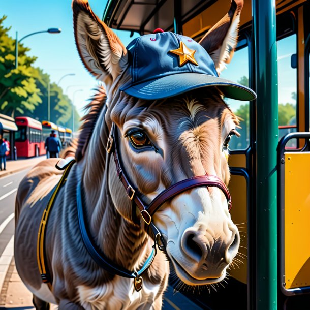 Drawing of a donkey in a cap on the bus stop