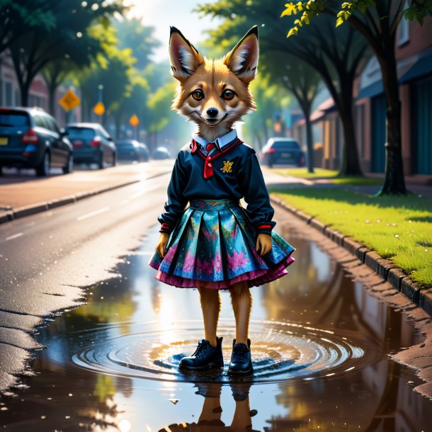 Drawing of a jackal in a skirt in the puddle