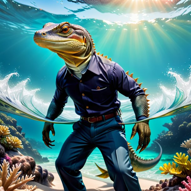 Pic of a monitor lizard in a trousers in the sea