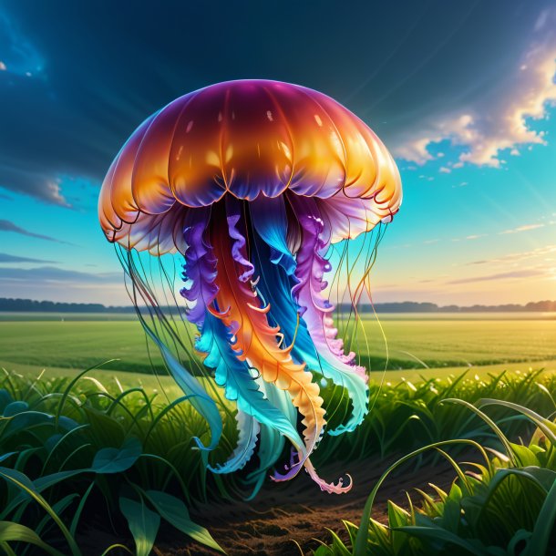 Illustration of a jellyfish in a coat on the field