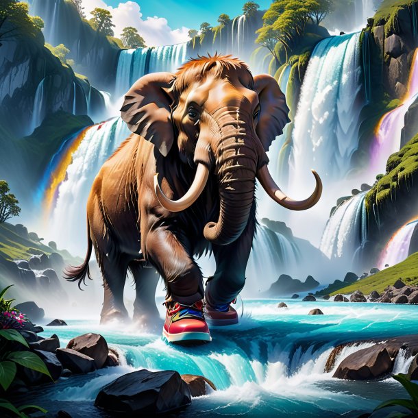 Foto de um mamute em um sapato na cachoeira