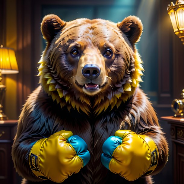 Photo of a bear in a yellow gloves