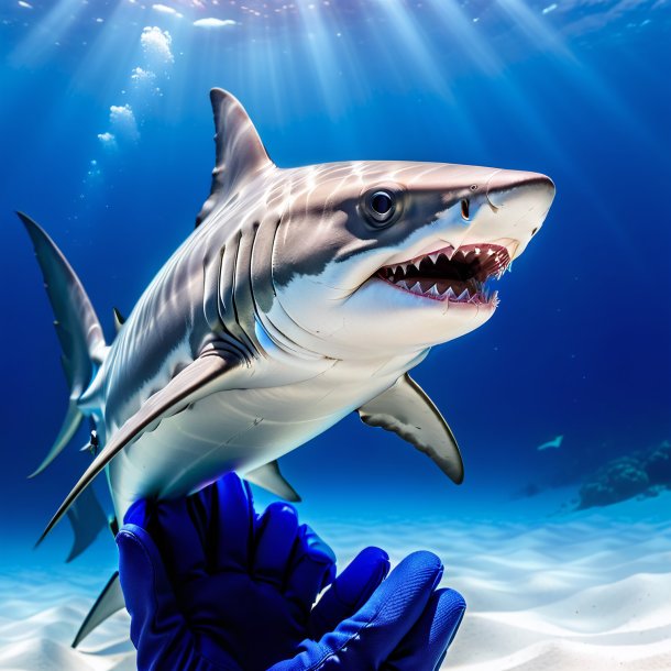 Image of a hammerhead shark in a blue gloves