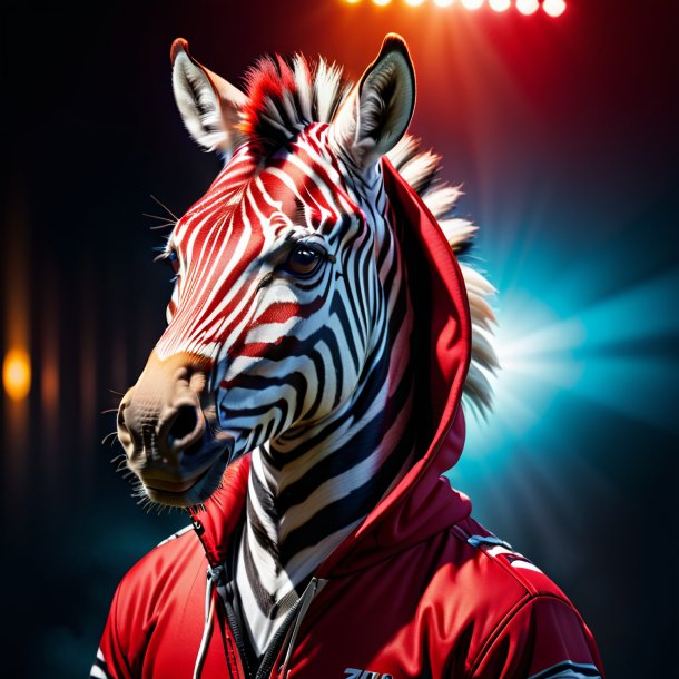 Photo of a zebra in a red hoodie