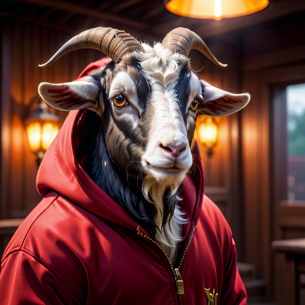 Image of a goat in a red hoodie