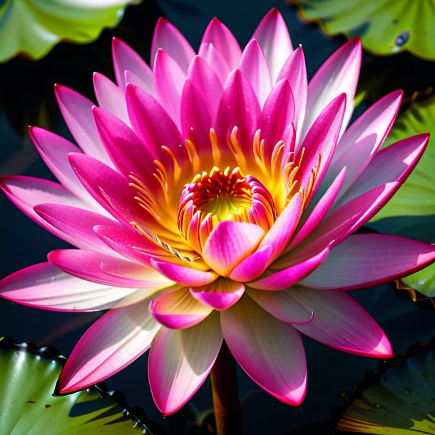 "imagery of a hot pink water lily, white"