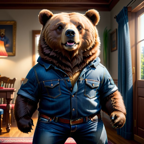 Image of a bear in a jeans in the house