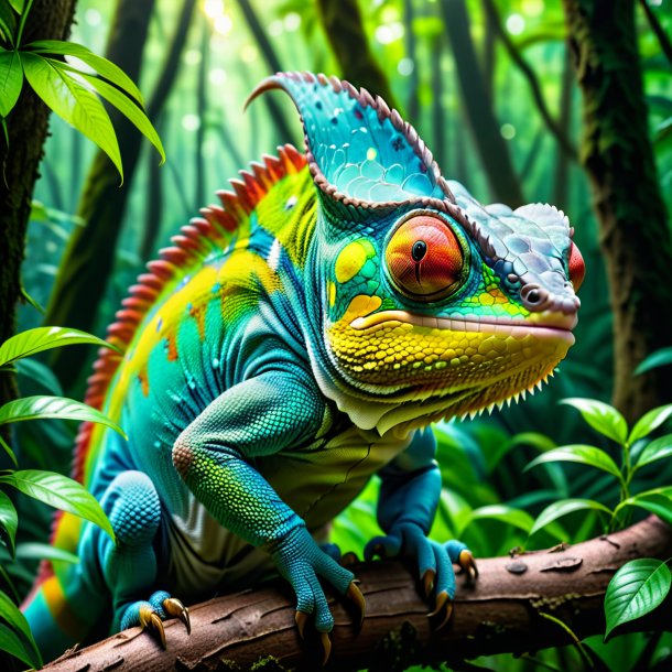 Photo of a angry of a chameleon in the forest