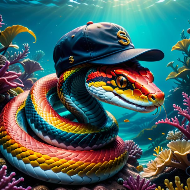 Picture of a snake in a cap in the sea