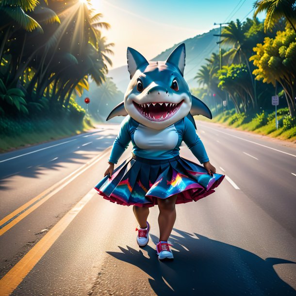 Picture of a shark in a skirt on the road