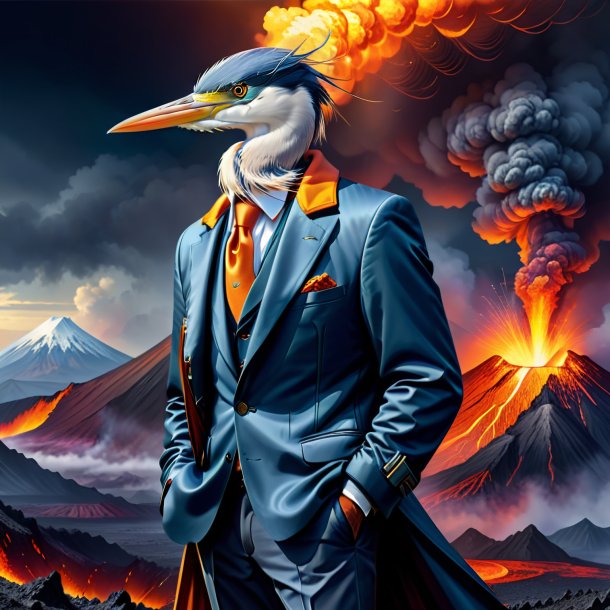 Drawing of a heron in a jacket in the volcano