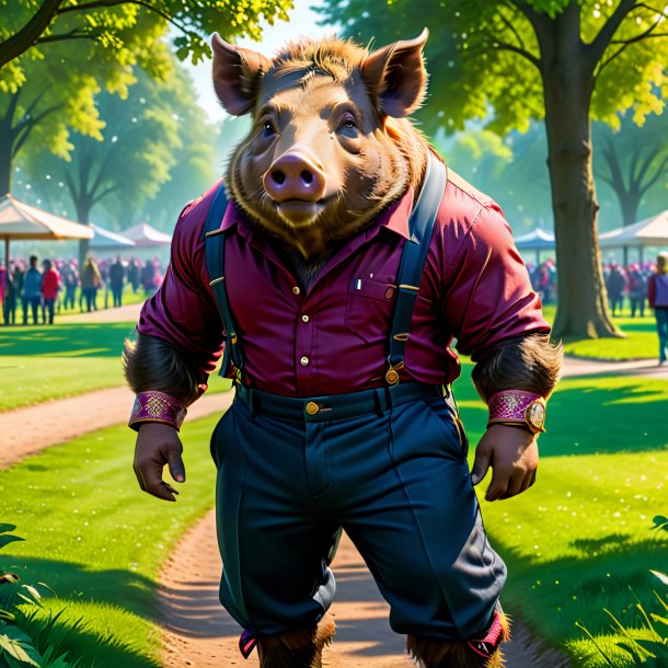 Image of a boar in a trousers in the park