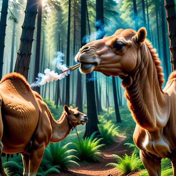 Foto de un fumar de un camello en el bosque