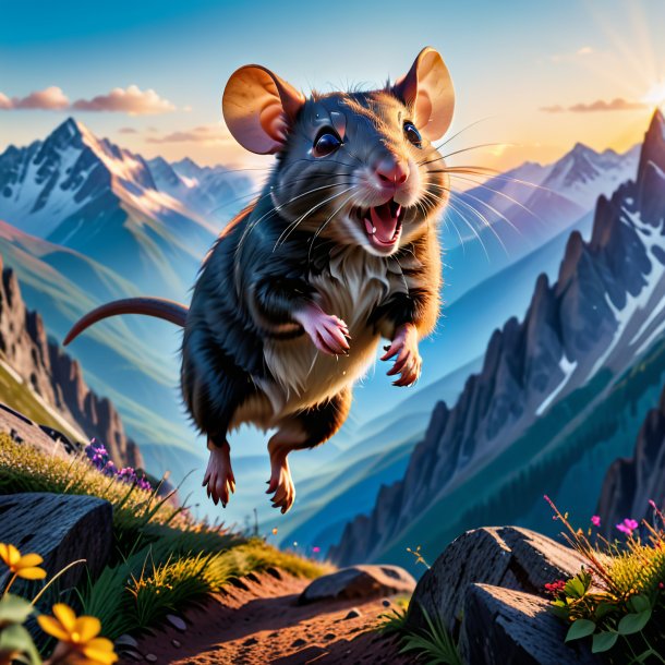 Photo of a jumping of a rat in the mountains