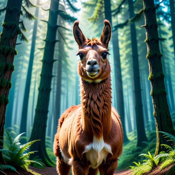 Photo of a threatening of a llama in the forest