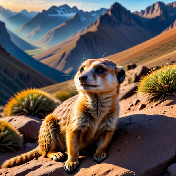 Picture of a sleeping of a meerkat in the mountains