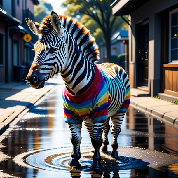 Drawing of a zebra in a sweater in the puddle