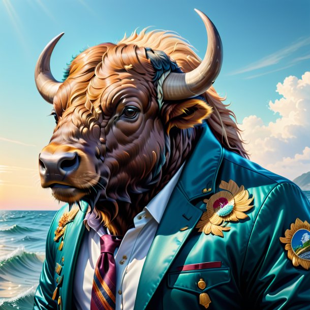 Drawing of a buffalo in a jacket in the sea